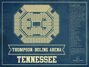 14" x 11" / Unframed Cutler West Thompson–Boling Arena - Tennessee Volunteers, Lady Vols NCAA College Basketball Blueprint Art