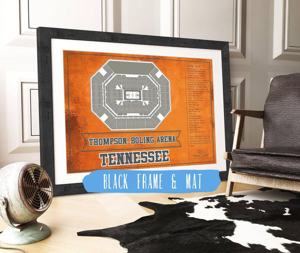 20" x 16" / Black Frame & Mat Cutler West Thompson–Boling Arena - Tennessee Volunteers, Lady Vols NCAA College Basketball Blueprint Art