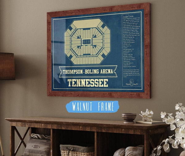 20" x 16" / Walnut Frame Cutler West Thompson–Boling Arena - Tennessee Volunteers, Lady Vols NCAA College Basketball Blueprint Art