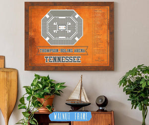 20" x 16" / Walnut Frame Cutler West Thompson–Boling Arena - Tennessee Volunteers, Lady Vols NCAA College Basketball Blueprint Art