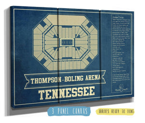 36" x 24" / 3 Panel Canvas Wrap Cutler West Thompson–Boling Arena - Tennessee Volunteers, Lady Vols NCAA College Basketball Blueprint Art