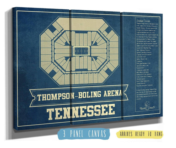 36" x 24" / 3 Panel Canvas Wrap Cutler West Thompson–Boling Arena - Tennessee Volunteers, Lady Vols NCAA College Basketball Blueprint Art