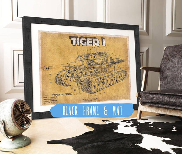 20" x 16" / Black Frame & Mat Cutler West Tiger I Vintage German Tank Military Print
