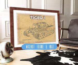 20" x 16" / Walnut Frame & Mat Cutler West Tiger I Vintage German Tank Military Print