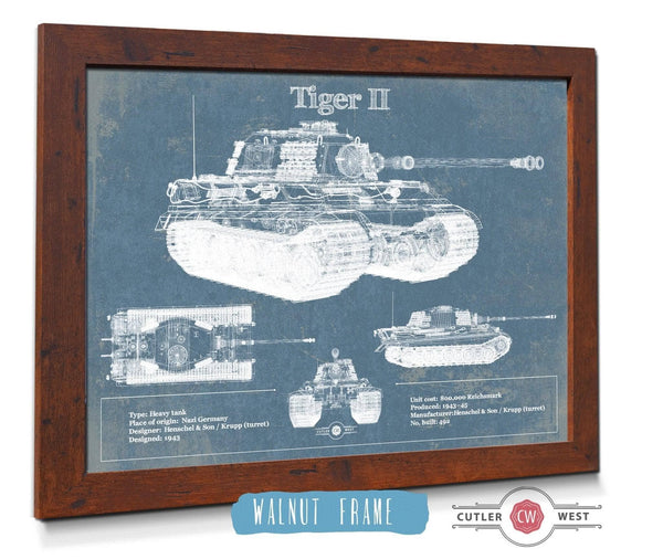 20" x 16" / Walnut Frame Cutler West Tiger II Vintage German Tank Military Print
