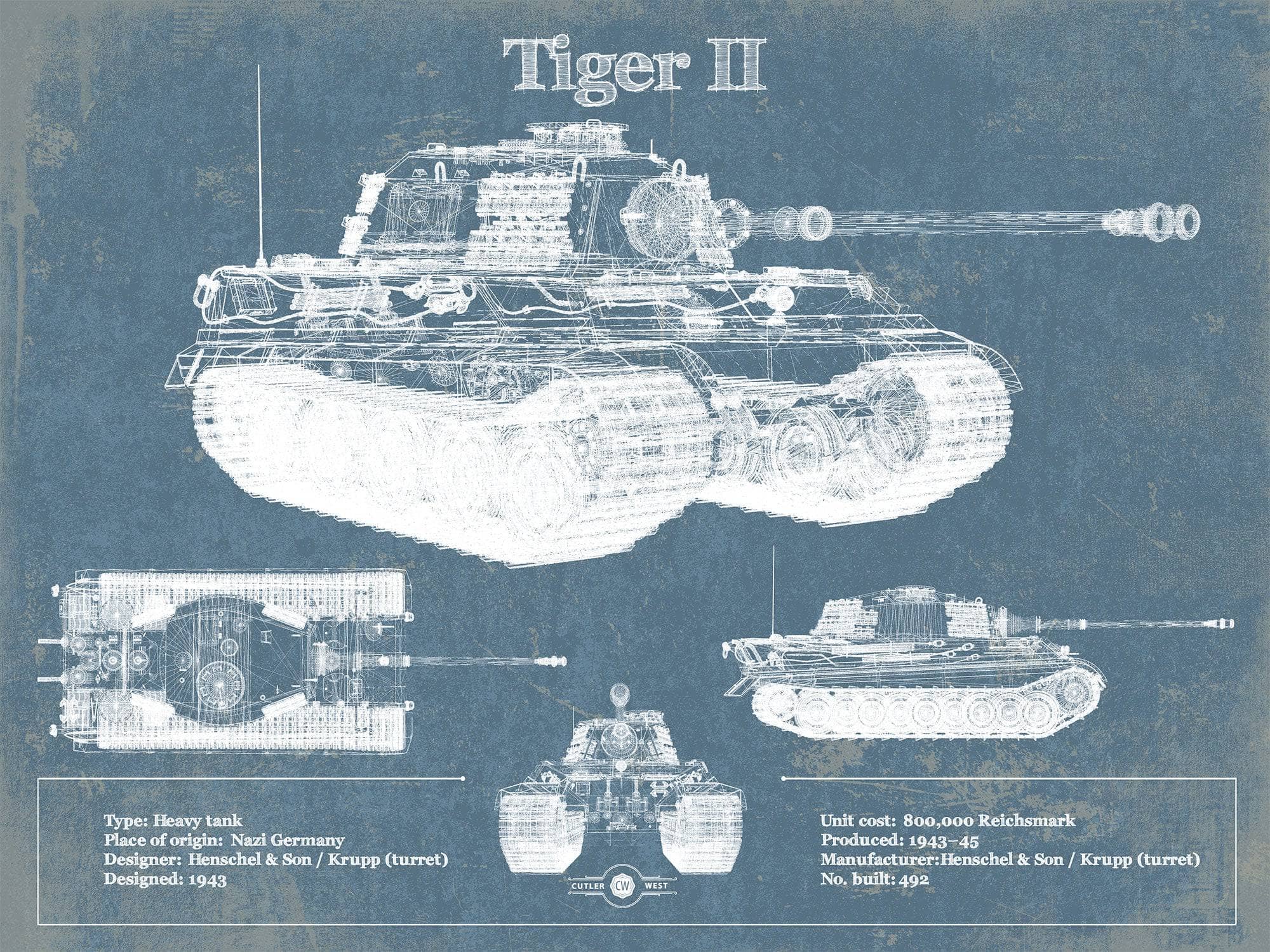Cutler West Military Weapons Collection 14" x 11" / Unframed Tiger II Vintage German Tank Military Print 845000232_24664