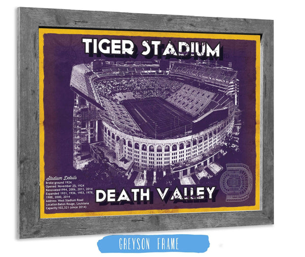 Cutler West Tiger Stadium Art - LSU Tigers Vintage Stadium - Blueprint Art Print