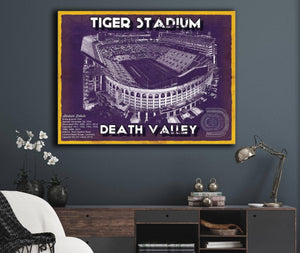 Cutler West Tiger Stadium Art - LSU Tigers Vintage Stadium - Blueprint Art Print