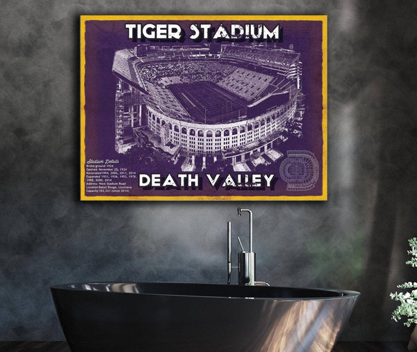 Cutler West Tiger Stadium Art - LSU Tigers Vintage Stadium - Blueprint Art Print