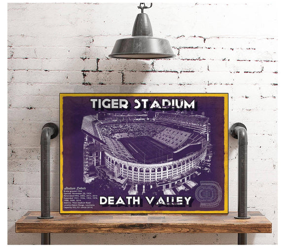 Cutler West Tiger Stadium Art - LSU Tigers Vintage Stadium - Blueprint Art Print