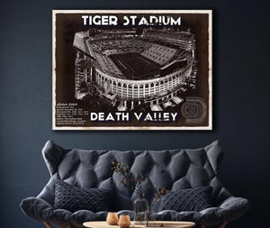 Cutler West Tiger Stadium Art - LSU Tigers Vintage Stadium & Blueprint Art Print