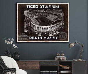 Cutler West Tiger Stadium Art - LSU Tigers Vintage Stadium & Blueprint Art Print