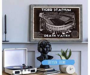 Cutler West Tiger Stadium Art - LSU Tigers Vintage Stadium & Blueprint Art Print