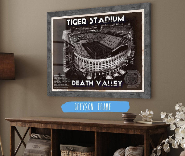 14" x 11" / Greyson Frame Cutler West Tiger Stadium Art - LSU Tigers Vintage Stadium & Blueprint Art Print