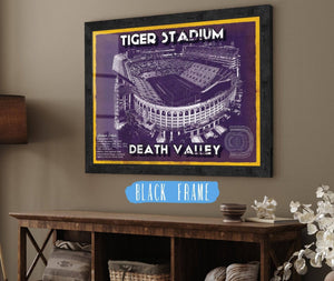 20" x 16" / Black Frame Cutler West Tiger Stadium Art - LSU Tigers Vintage Stadium - Blueprint Art Print