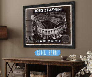 20" x 16" / Black Frame Cutler West Tiger Stadium Art - LSU Tigers Vintage Stadium & Blueprint Art Print