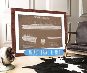 20" x 16" / Walnut Frame & Mat Cutler West Titanic Blueprint Original Wall Art