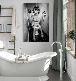 Cutler West Toilet Humor - Girl Drinking on Toilet Vintage Framed Print