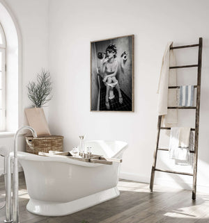 Cutler West Toilet Humor - Girl Drinking on Toilet Vintage Framed Print