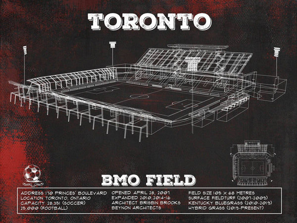 14" x 11" / Unframed Cutler West Toronto F.C. - BMO Field Vintage MLS Soccer Print 2