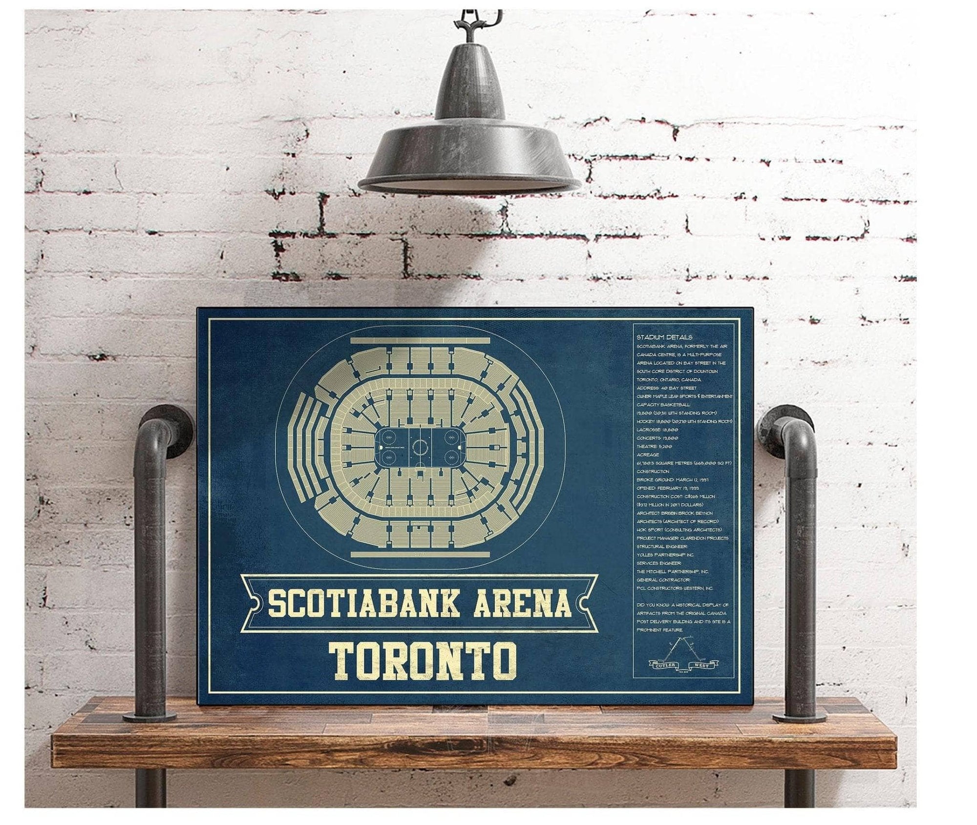 Cutler West Toronto Maple Leafs - Scotiabank Arena Vintage Hockey Blueprint NHL Print