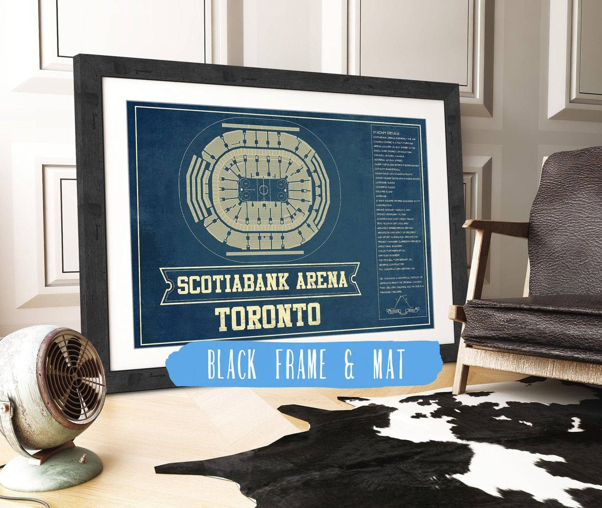 Cutler West 14" x 11" / Black Frame & Mat Toronto Maple Leafs - Scotiabank Arena Vintage Hockey Blueprint NHL Print 137548