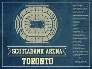 14" x 11" / Unframed Cutler West Toronto Maple Leafs - Scotiabank Arena Vintage Hockey Blueprint NHL Print