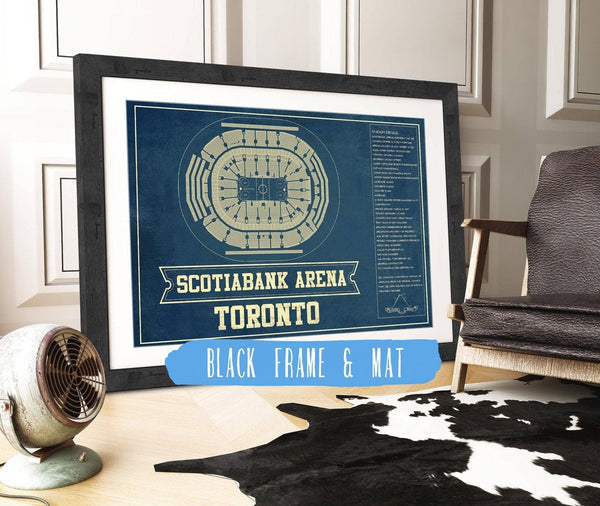 20" x 16" / Black Frame & Mat Cutler West Toronto Maple Leafs - Scotiabank Arena Vintage Hockey Blueprint NHL Print