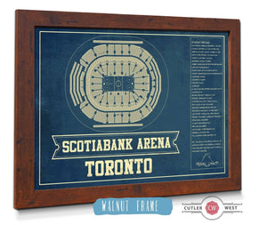 20" x 16" / Walnut Frame Cutler West Toronto Maple Leafs - Scotiabank Arena Vintage Hockey Blueprint NHL Print