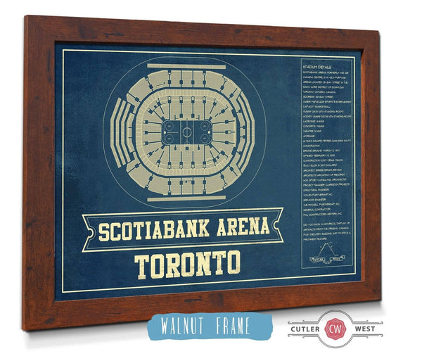 20" x 16" / Walnut Frame Cutler West Toronto Maple Leafs - Scotiabank Arena Vintage Hockey Blueprint NHL Print