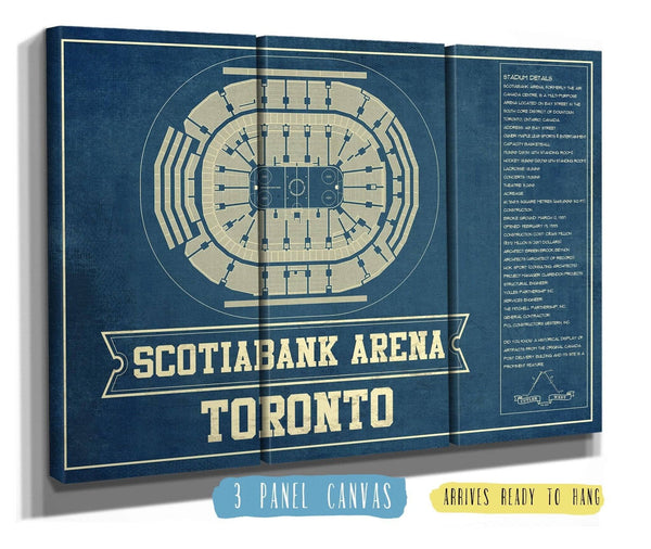 48" x 36" / 3 Panel Canvas Wrap Cutler West Toronto Maple Leafs - Scotiabank Arena Vintage Hockey Blueprint NHL Print