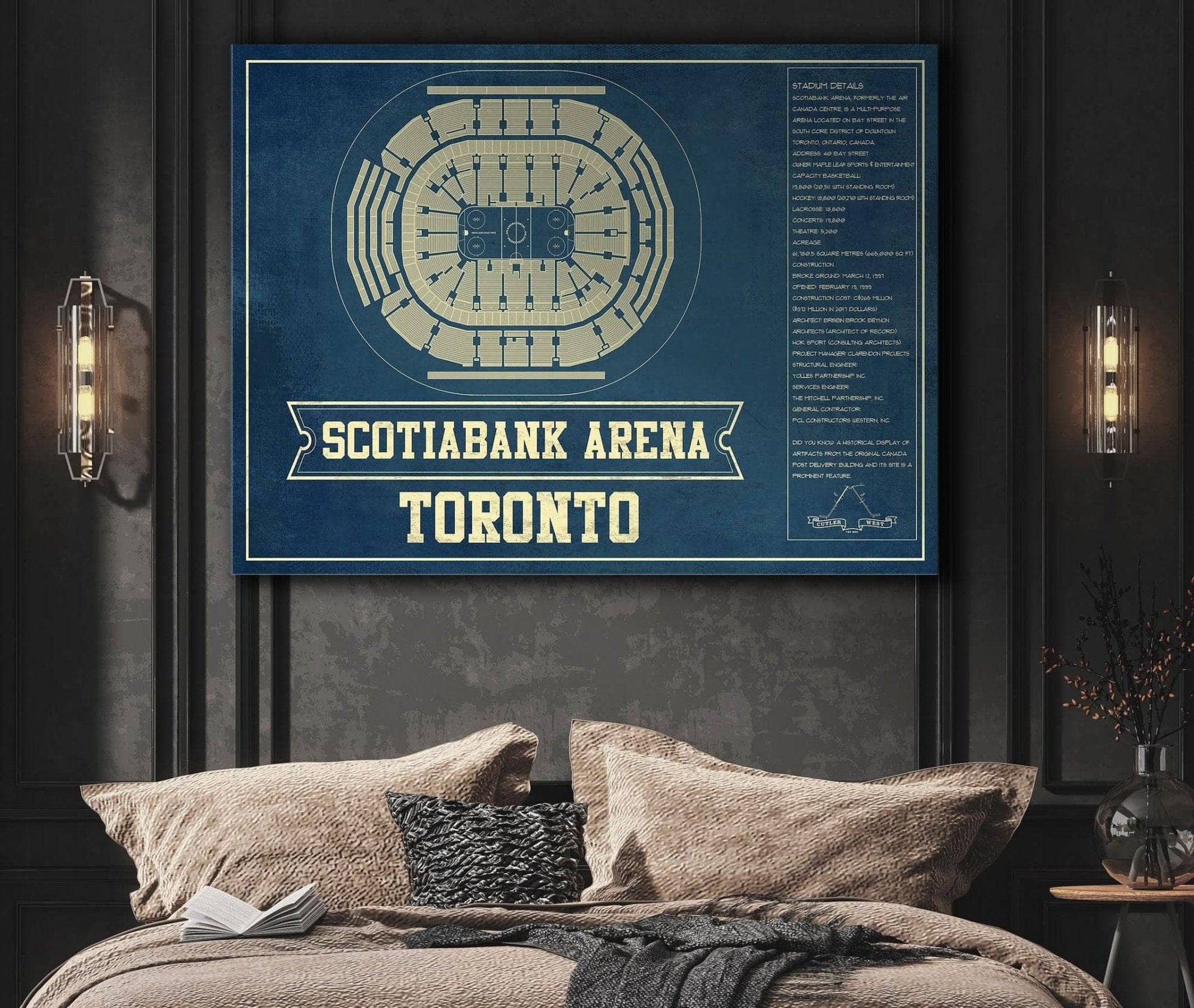 Cutler West Toronto Maple Leafs - Scotiabank Arena Vintage Hockey Blueprint NHL Print