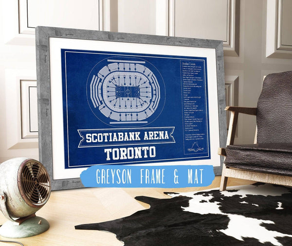 14" x 11" / Greyson Frame & Mat Cutler West Toronto Maple Leafs Team Color - Scotiabank Arena Vintage Hockey Blueprint NHL Print