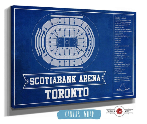 14" x 11" / Stretched Canvas Wrap Cutler West Toronto Maple Leafs Team Color - Scotiabank Arena Vintage Hockey Blueprint NHL Print