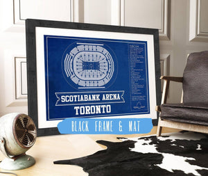 20" x 16" / Black Frame & Mat Cutler West Toronto Maple Leafs Team Color - Scotiabank Arena Vintage Hockey Blueprint NHL Print