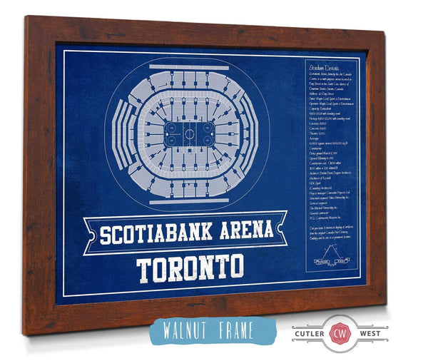 20" x 16" / Walnut Frame Cutler West Toronto Maple Leafs Team Color - Scotiabank Arena Vintage Hockey Blueprint NHL Print