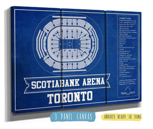 48" x 36" / 3 Panel Canvas Wrap Cutler West Toronto Maple Leafs Team Color - Scotiabank Arena Vintage Hockey Blueprint NHL Print