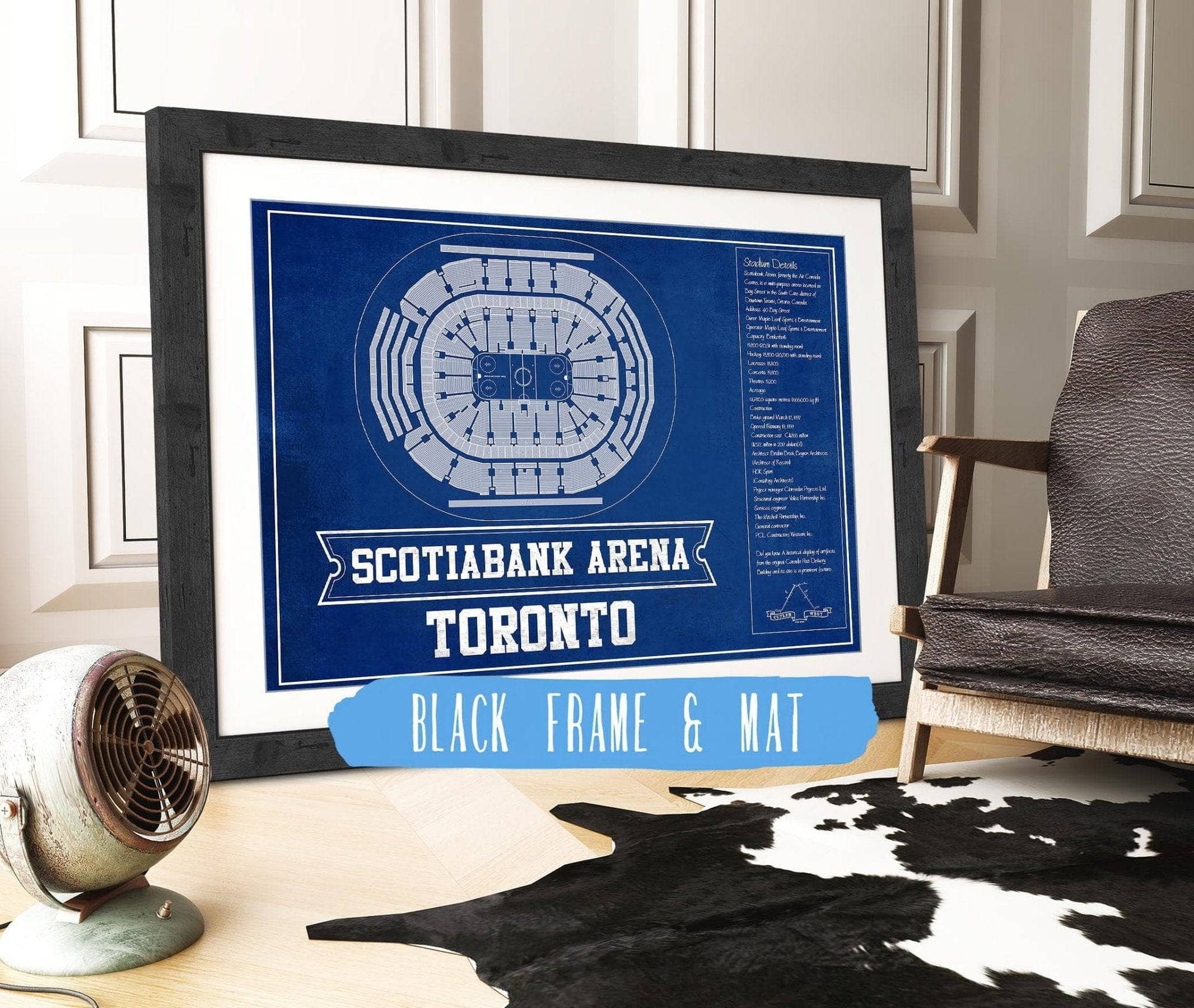 Cutler West 14" x 11" / Black Frame & Mat Toronto Maple Leafs Team Color - Scotiabank Arena Vintage Hockey Blueprint NHL Print 933350243_81382