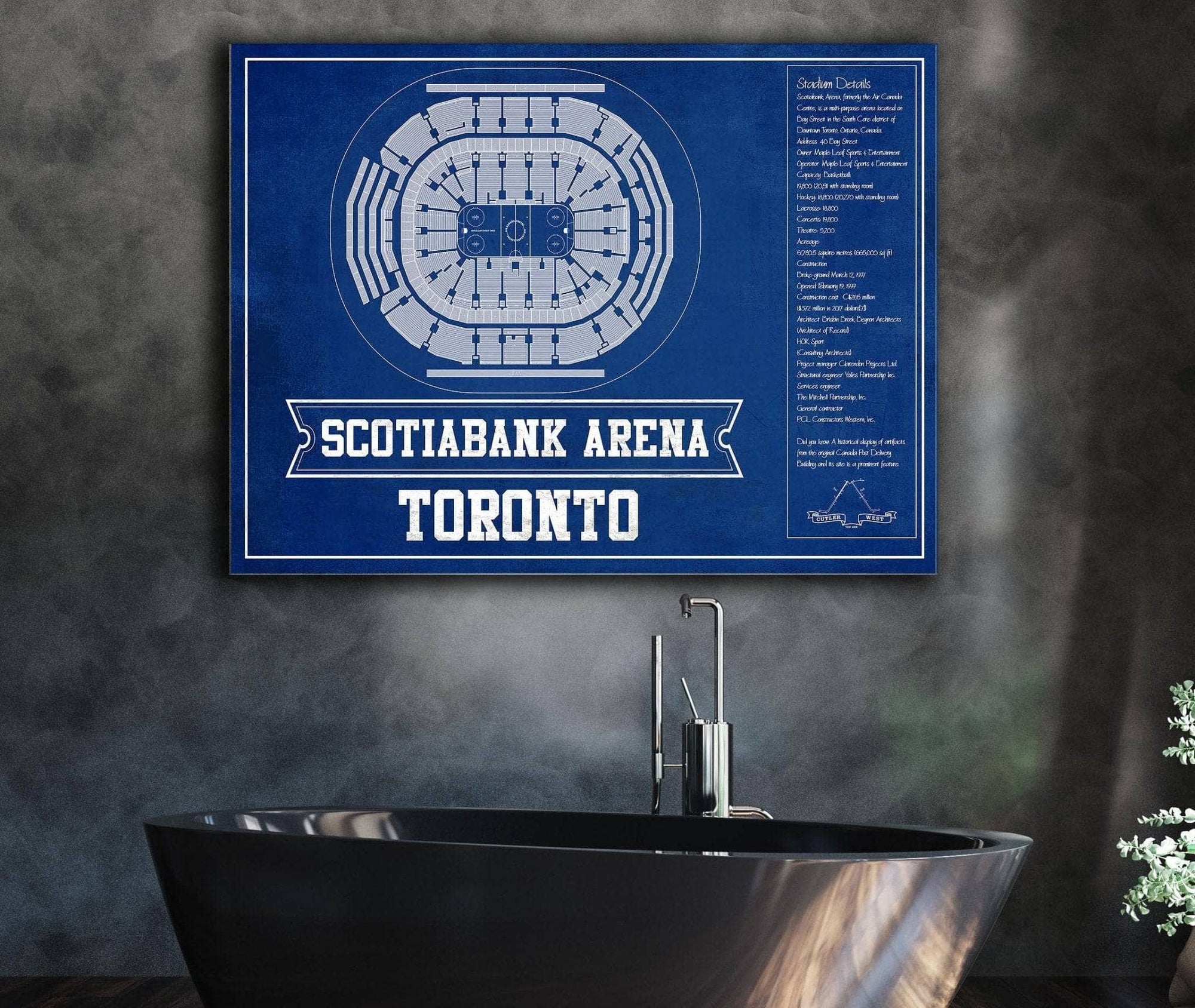 Cutler West Toronto Maple Leafs Team Color - Scotiabank Arena Vintage Hockey Blueprint NHL Print