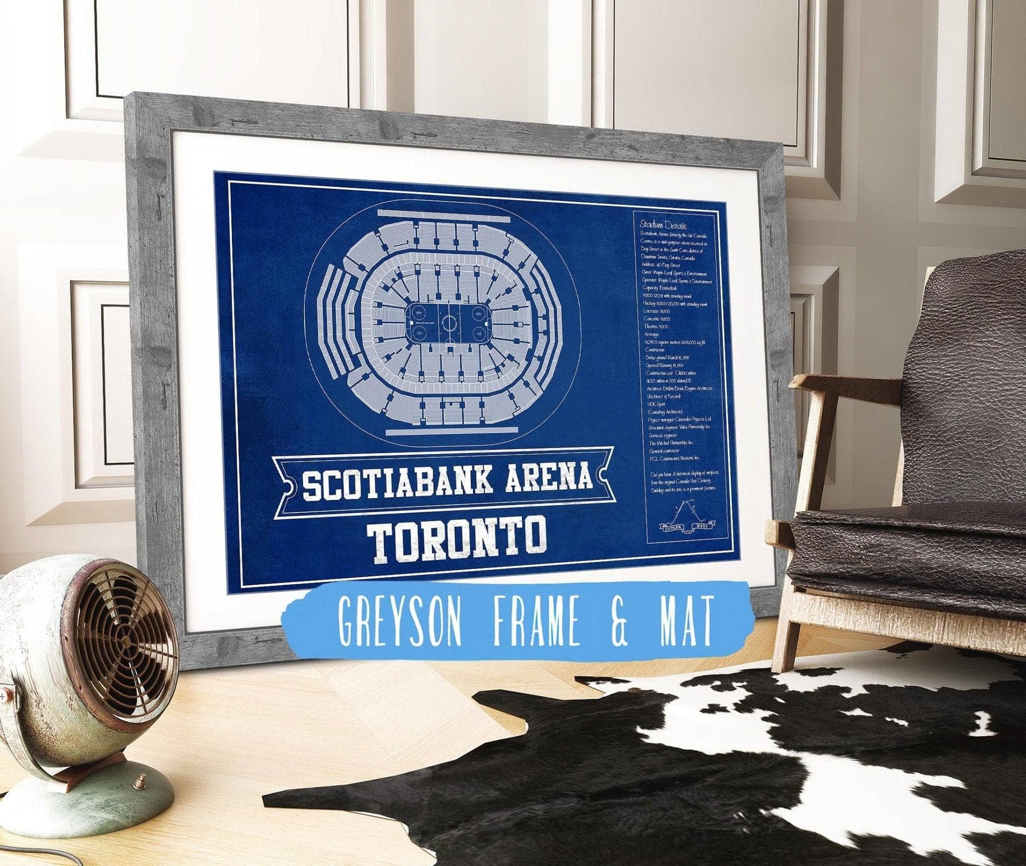Cutler West 14" x 11" / Greyson Frame & Mat Toronto Maple Leafs Team Color - Scotiabank Arena Vintage Hockey Blueprint NHL Print 933350243_81388