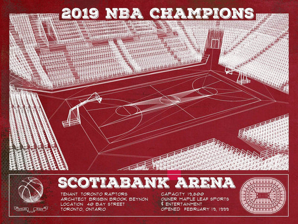 14" x 11" / Unframed Cutler West Toronto Raptors 2019 NBA Champions Scotiabank Arena - Vintage Basketball Print