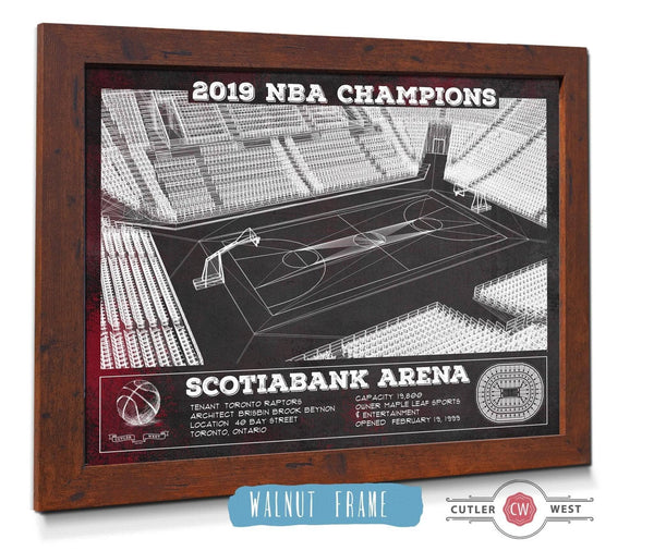 20" x 16" / Walnut Frame Cutler West Toronto Raptors 2019 NBA Champions - Scotiabank Arena Vintage Basketball Print