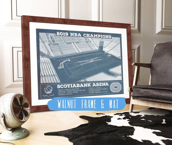 20" x 16" / Walnut Frame & Mat Cutler West Toronto Raptors 2019 NBA Champions Scotiabank Arena Vintage Basketball Print