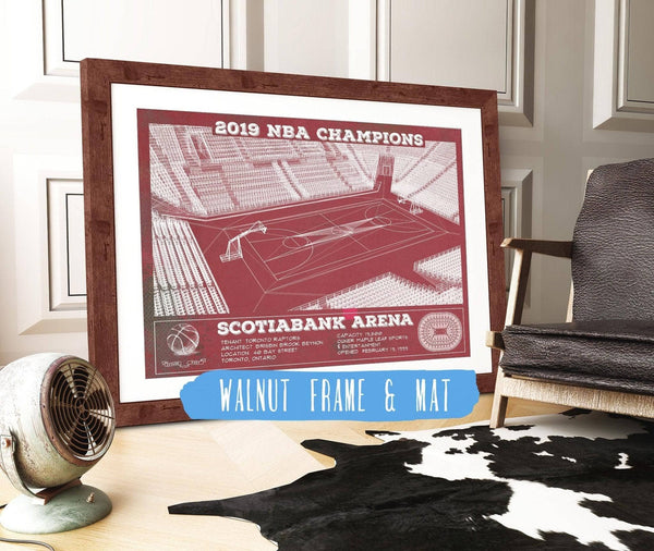 20" x 16" / Walnut Frame & Mat Cutler West Toronto Raptors 2019 NBA Champions Scotiabank Arena - Vintage Basketball Print