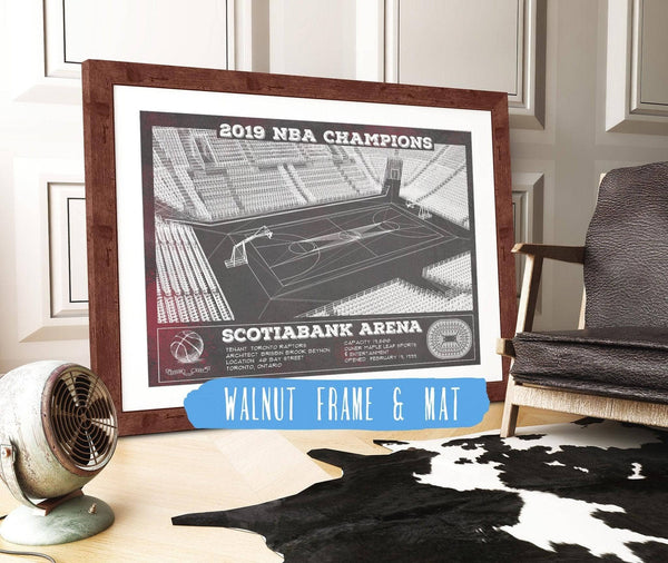20" x 16" / Walnut Frame & Mat Cutler West Toronto Raptors 2019 NBA Champions - Scotiabank Arena Vintage Basketball Print