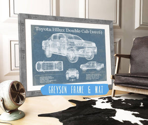 14" x 11" / Greyson Frame & Mat Cutler West Toyota Hilux Double Cab (2016) Vintage Blueprint Auto Print
