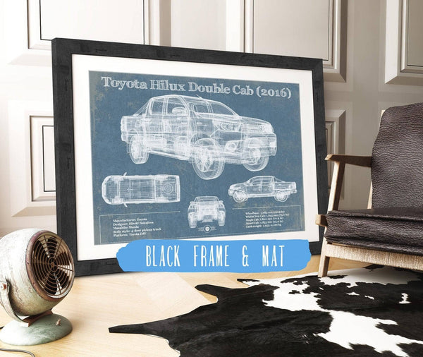 20" x 16" / Black Frame & Mat Cutler West Toyota Hilux Double Cab (2016) Vintage Blueprint Auto Print