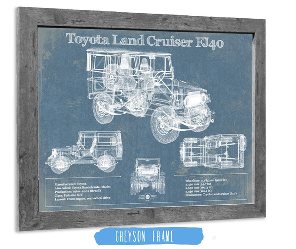 14" x 11" / Greyson Frame Cutler West Toyota Land Cruiser FJ40 Blueprint Vintage Auto Print