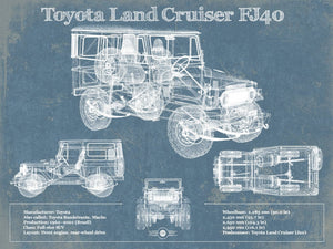 14" x 11" / Unframed Cutler West Toyota Land Cruiser FJ40 Blueprint Vintage Auto Print