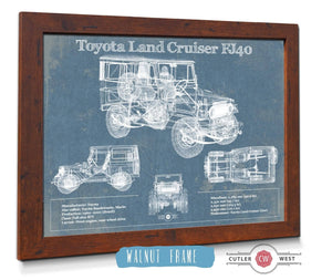 20" x 16" / Walnut Frame Cutler West Toyota Land Cruiser FJ40 Blueprint Vintage Auto Print